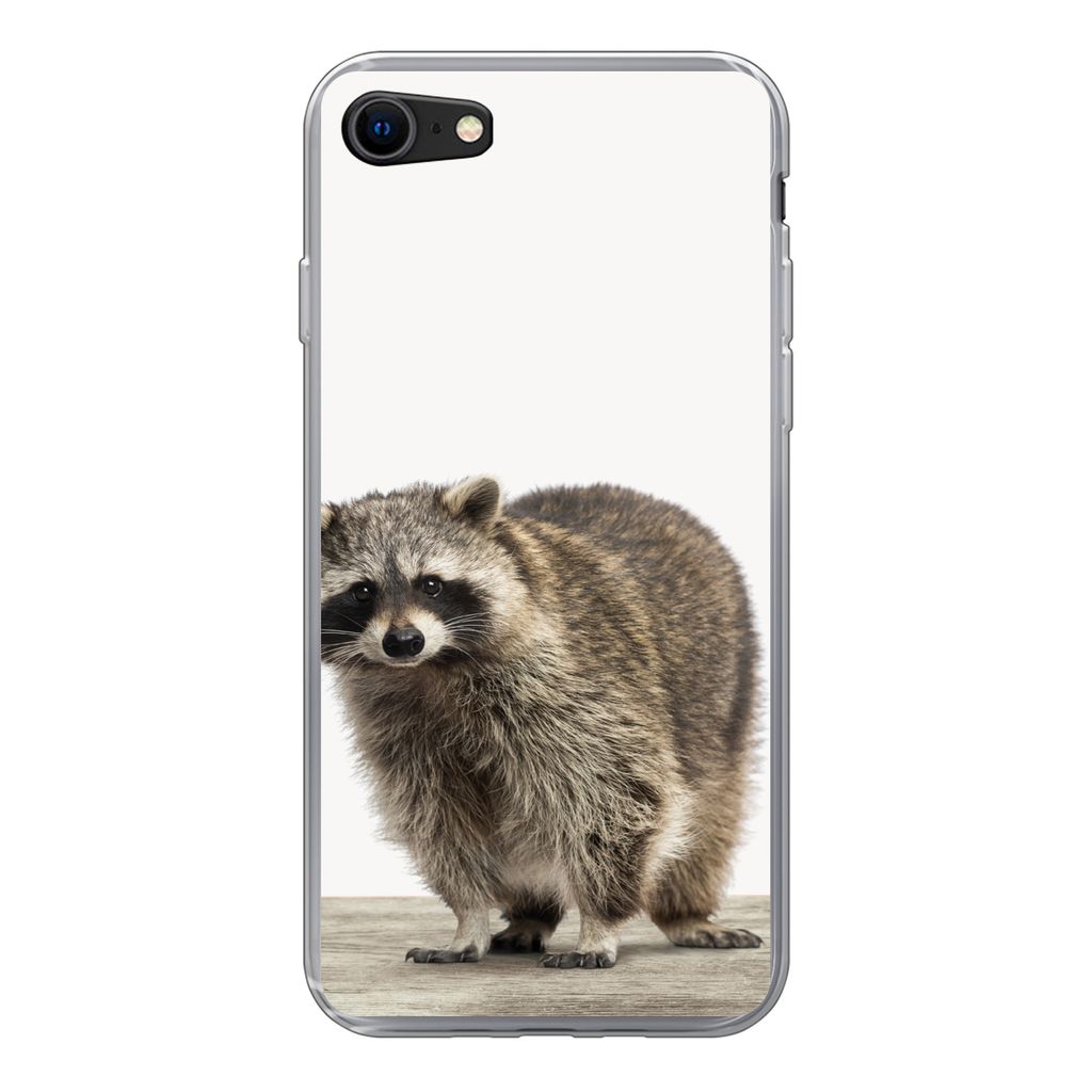 MuchoWow Handyhülle Schutzhülle Hülle für iPhone SE 2020 Waschbär - Tiere - weißer Hintergrund - Jungen - Mädchen - Kinder Silikon Softcas...