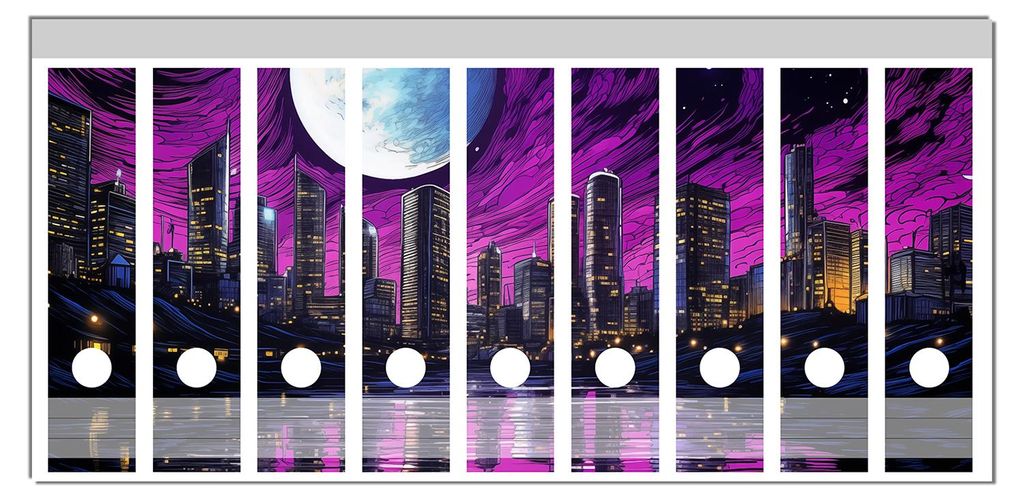 Wallario Ordnerrücken Sticker, selbstklebend für breite Ordner, 9 Stück, Motiv Mond über der Stadt