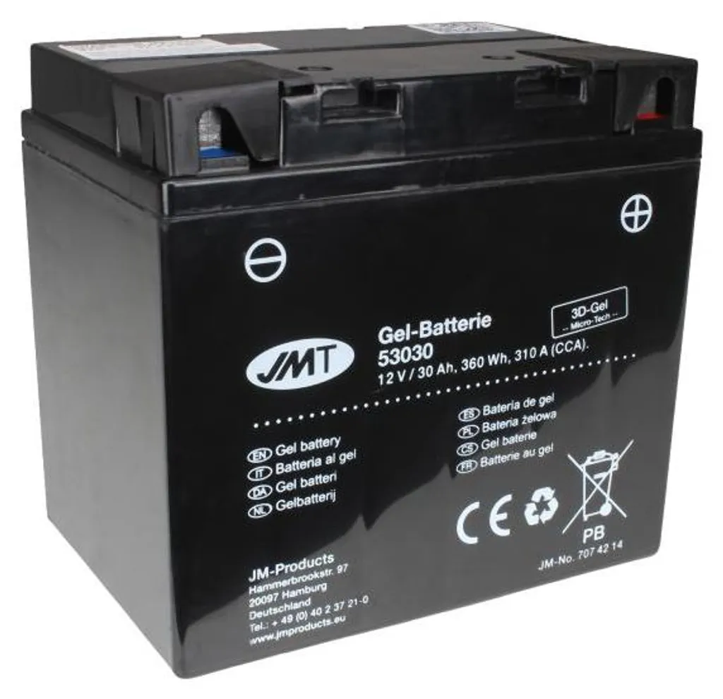 Batterie JMT 53030 Gel sans Entretien - Résistance aux Vibrations Moto