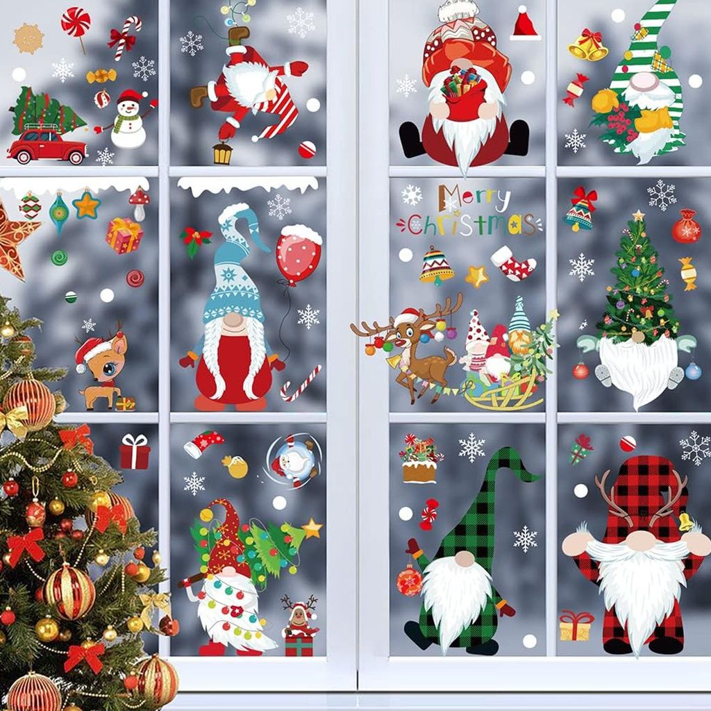 133 Stück Weihnachts-Fensteraufkleber, Weihnachts-Aufkleber für Glasfenster, doppelseitige statische Weihnachts-Fensteraufkleber für die Weihnac...