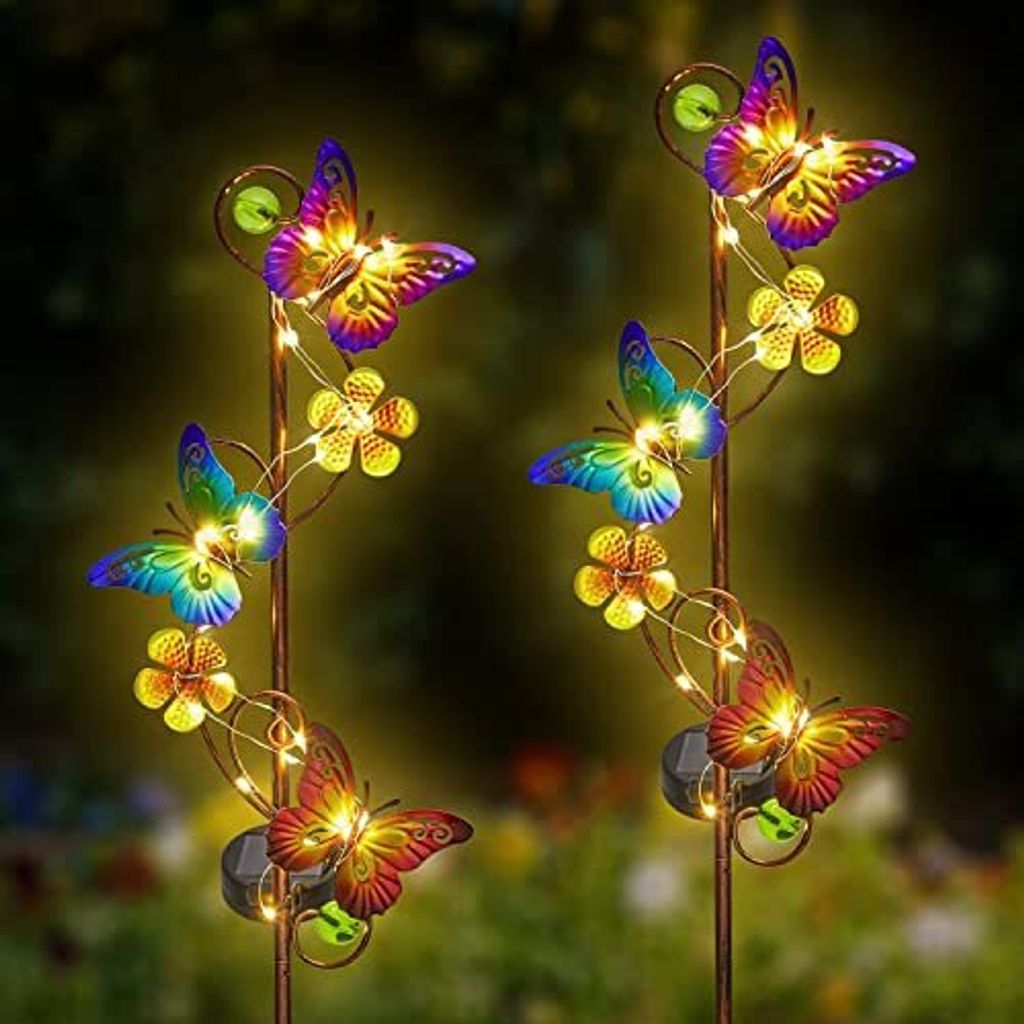 Jjalights Solar Garden Light 2 Pack Butterfly Outdoor Lichter wasserdichte IP 44 Pfahlgarten, Rasen, Terrasse oder Hof