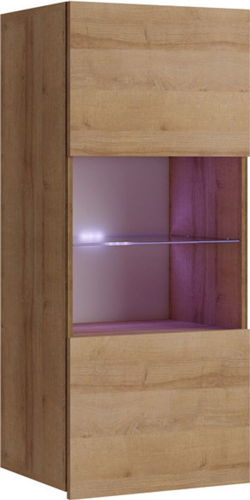 Vitrine Amanda Hängevitrine mit Teilweise Glastüren Hängeschrank Wandschrank (Goldene Eiche)