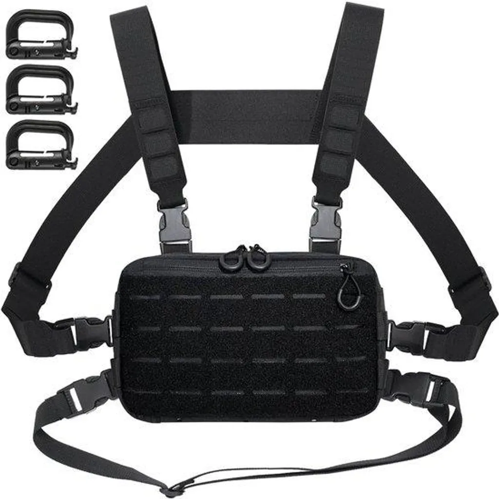 Sac à dos tactique homme noir avec 3 mousquetons pour survie en plein air