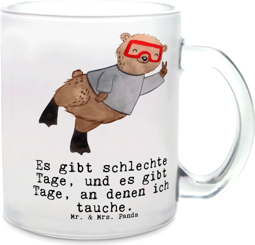 Mr. & Mrs. Panda Pott Bär Tauchen - Transparent - Geschenk, Trinkglas, Diving, Häferl, Schnorcheln, Tauchschule, Dive, Teeglas, Teetasse, Tauchga...