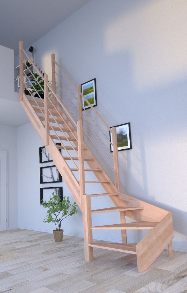 Holztreppe Rhodos in 1/4 gewendelter Ausführung links-Buche-Holz-Holz Design Geländer-beidseitig-ohne Setzstufen