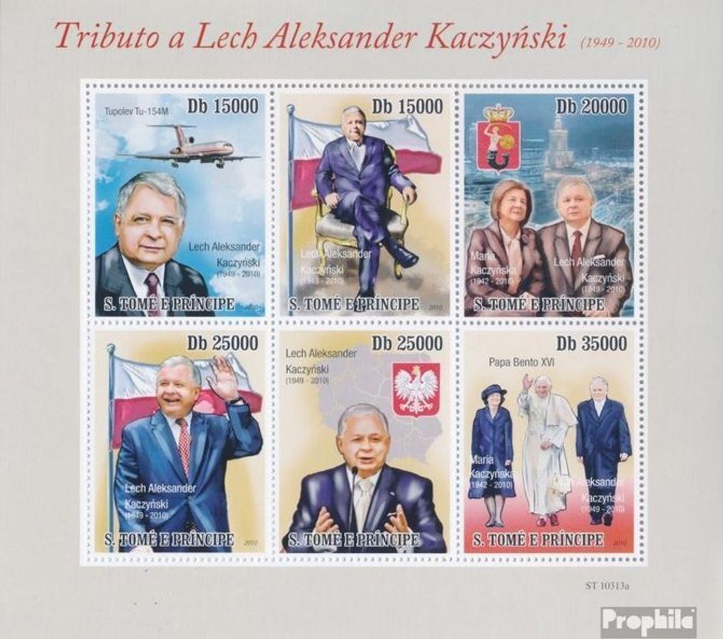 Briefmarken Sao Tome e Principe 2010 Mi 4564-4569 Kleinbogen (kompl. Ausgabe) postfrisch Hommage an Lech Kaczynski (1949-210)