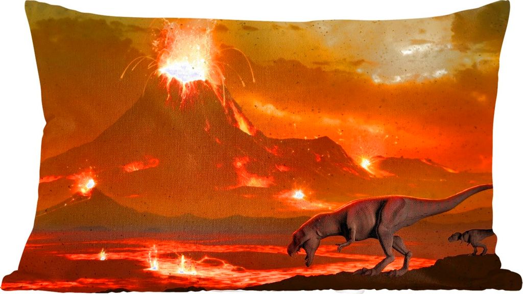 MuchoWow Zierkissen Sofakissen Wohnzimmer Dekokissen 60x40 cm Dino - Vulkan - Lava - Illustration - Jungen - Kinder - Kopfkissen - Polster mit Foto