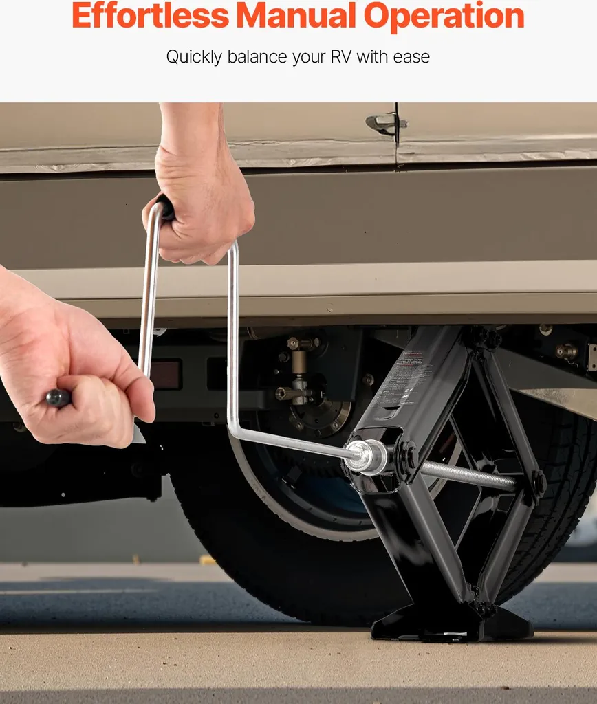 SucceBuy Martinetto a forbice per camper con manovella, chiave a bussola e livella (4 pezzi). Stabilizzatore per il livellamento con regolazione dell'altezza da 103 a 595 mm. Martinetto robusto, caricabile fino a 4082 kg, resistente alla deformazione. - 6