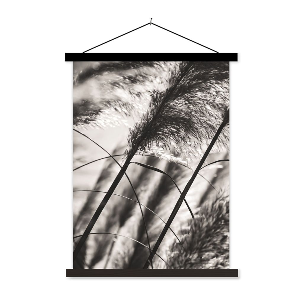 MuchoWow Textilposter Pampasgras - Schwarz - Weiß - Pflanze 40x53 cm mit schwarzem Rahmen - Abbildung