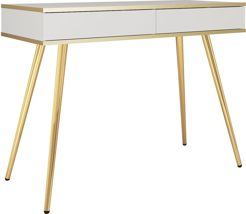 Weiße Schminktisch mit goldenen Beinen und n goldenen Akzenten, 102x79x50 cm