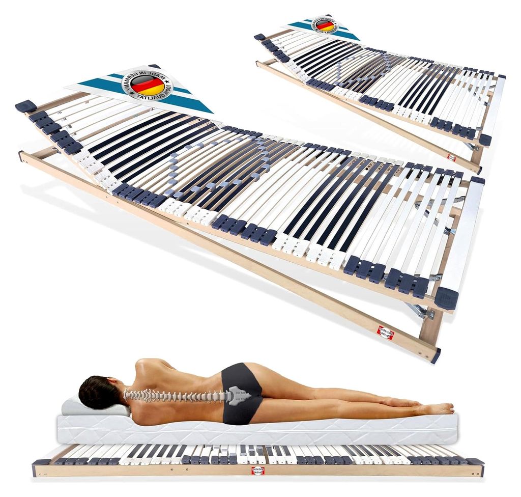 2er Set Lattenrost 90x200 cm, fertig montiert, 7-Zonen Rahmen mit Kopf- und Fußverstellung, 44 Leisten, Härteregulierung, orthopädisch, stabil b...