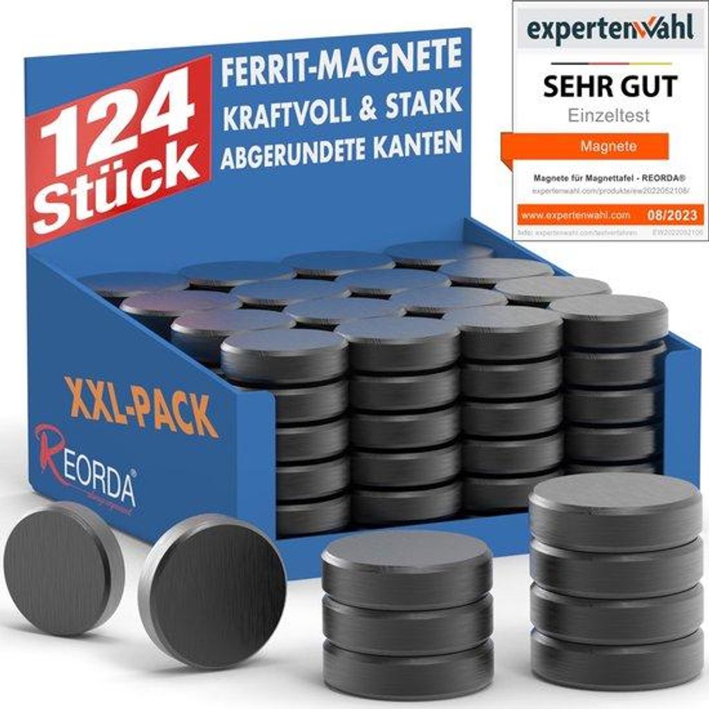 Magnete für Whiteboards und Pinnwände - 124 starke Klebermagnete, runde, schwarze Hängeanker