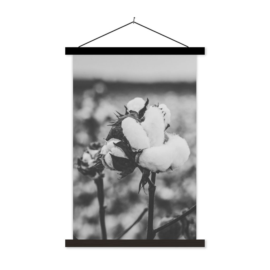 MuchoWow Textilposter Baumwolle - Pflanzen - Schwarz - Weiß 60x90 cm mit schwarzem Rahmen - Poster Wohnzimmer