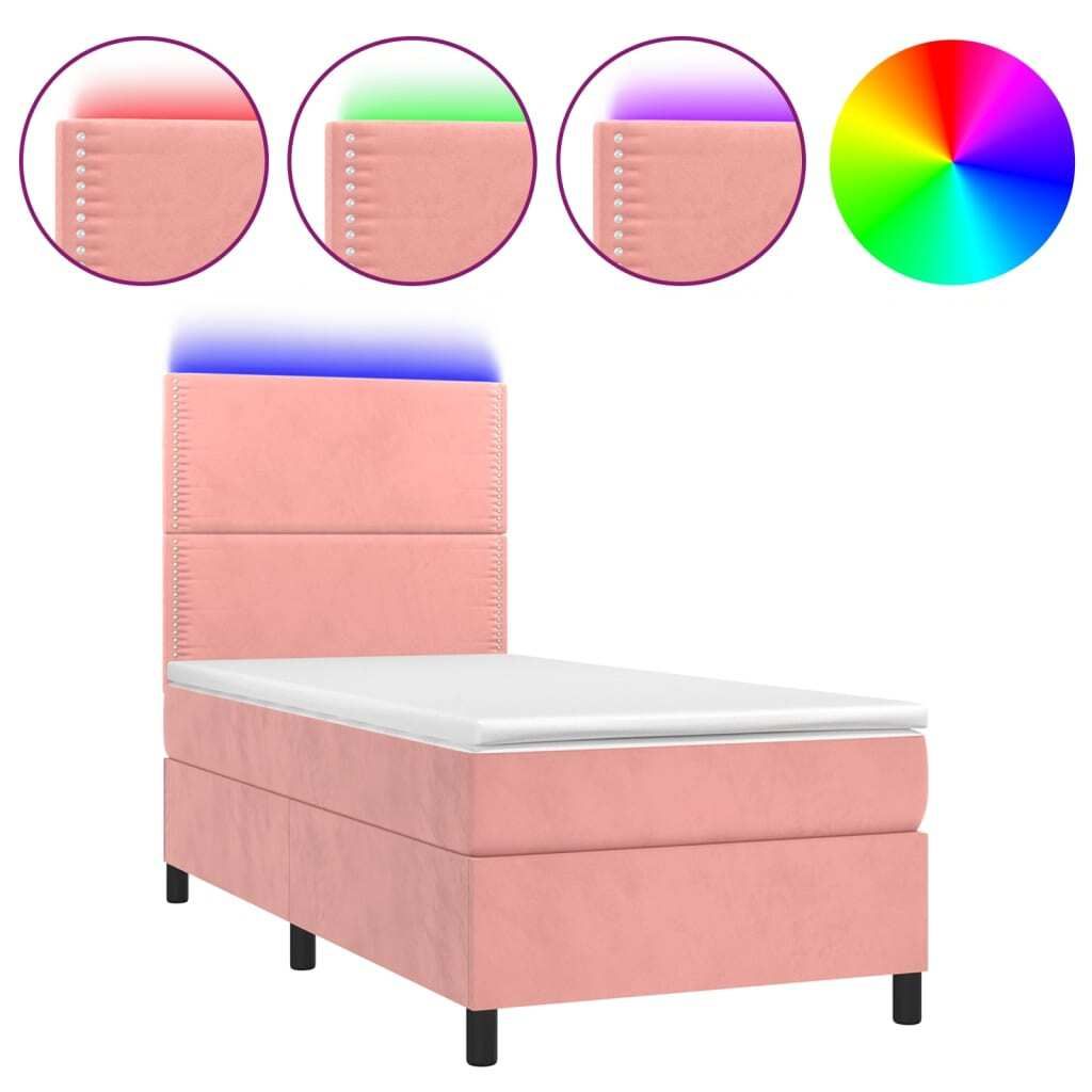 Möbel Boxspringbett Einzelbett - Gästezimmer - mit Matratze & LED Rosa 80x200 cm Samt - Polsterbett Klassische Betten CLORIS2375697