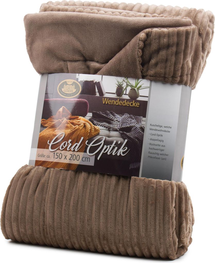 GÖZZE Wohndecke Cord BL 150x200 cm braun Decke Kuscheldecke Sofadecke