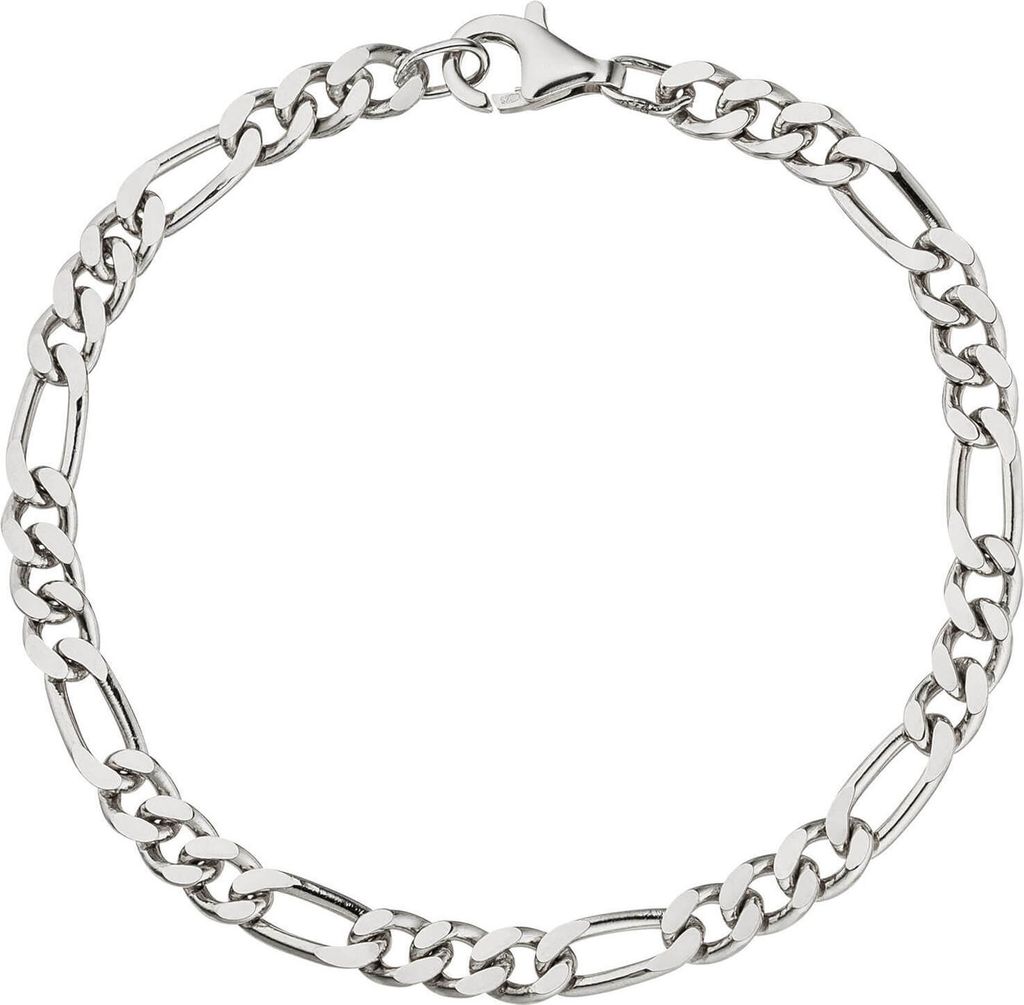 5,3mm Armband Figarokette aus 925 Silber rhodiniert diamantiert Armschmuck, 21cm