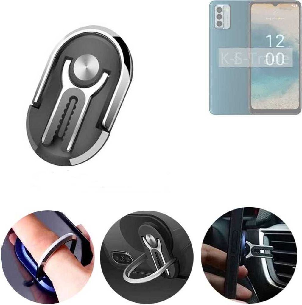 K-S-Trade 3in1 Smartphone-Ring Handy-Ring kompatibel mit Nokia G22 Fingerhalterung Handyring Tischständer Lüftungsgitter-Halterung Tisch Ständer