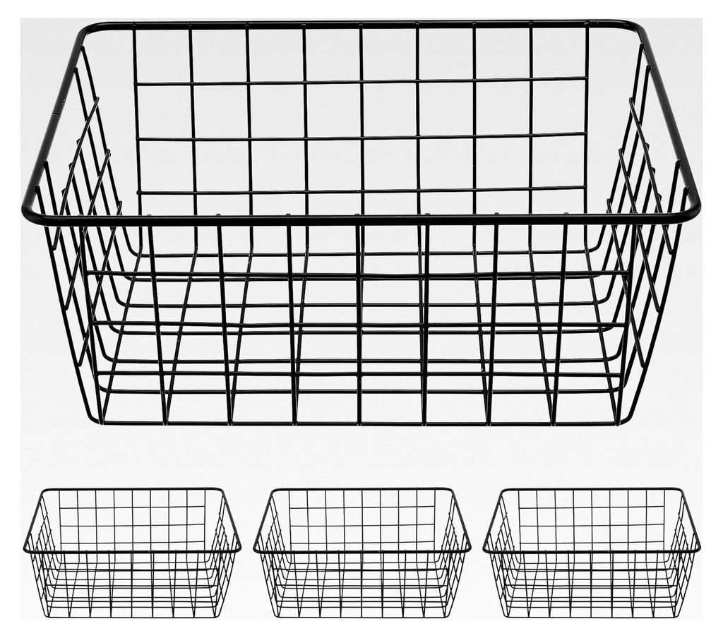 4 Stück schwarze Metall-Drahtkörbe, Draht-Organizer, Aufbewahrungskörbe mit Griffen für Küchenschrank, Speisekammer, Schrank, Schlafzimmer, 28...