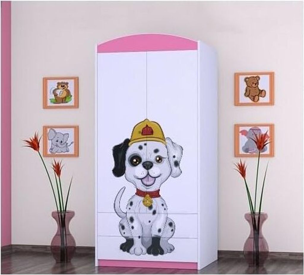 BDW Kinder Kleiderschrank, Kinderschrank Super Hunde Motiv Kinderzimmer, Rosa