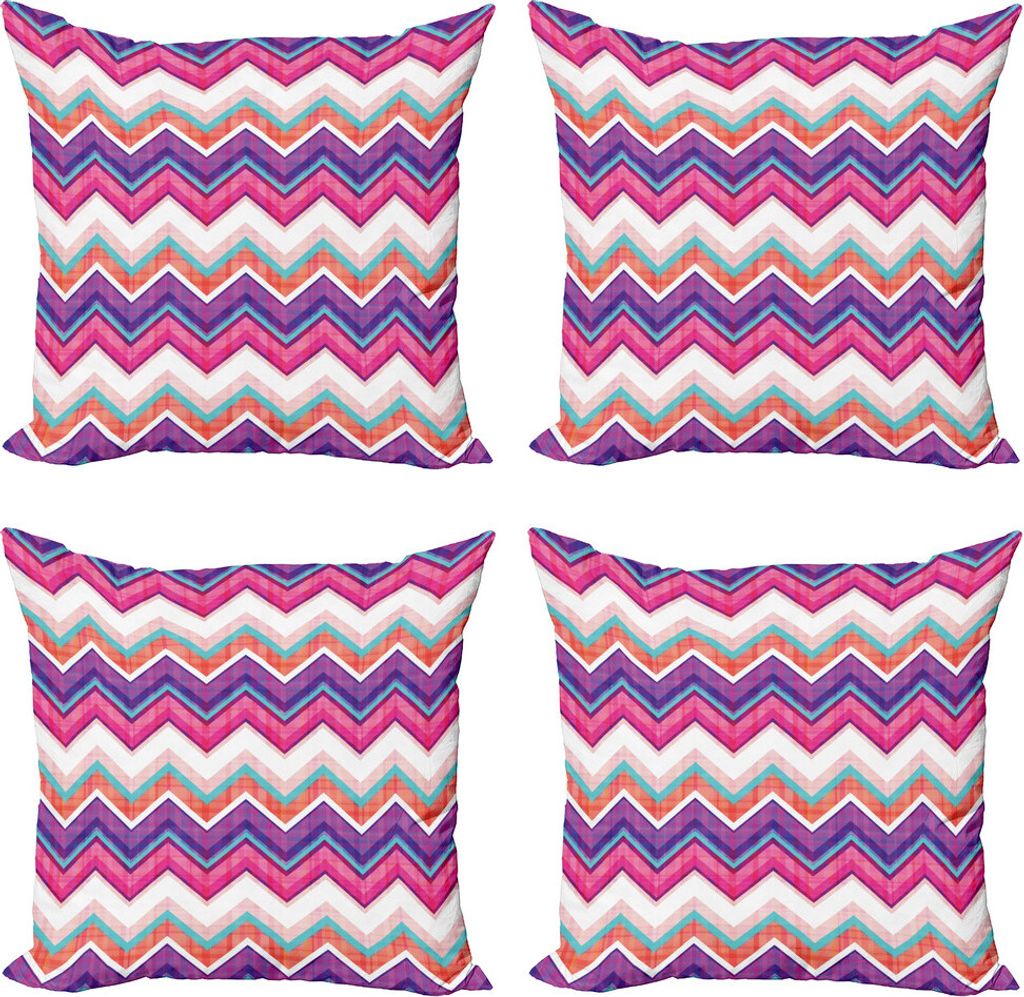 ABAKUHAUS Winkel Kissenbezug Set (4 Stück), Bunte Groovy Kunst, Moderner Doppelseitiger Digitaldruck, 40 cm x 40 cm, Mehrfarbig