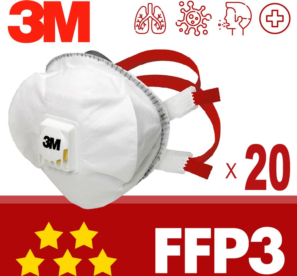 20x FFP3 mit Ventil 3M 8835 Maske mit CE - Atemschutzmaske Produktbild 