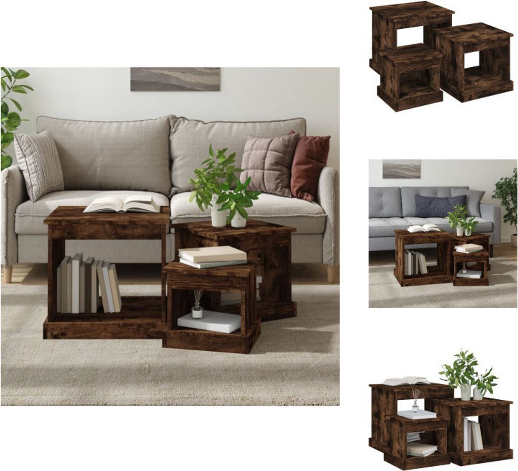 vidaXL Satztische 3 Stk. Räuchereiche Holzwerkstoff - Couchtische
