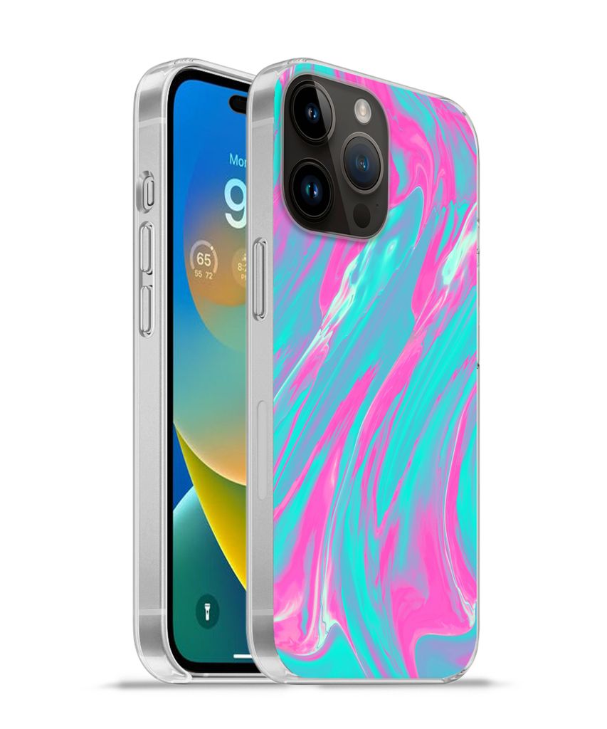 MuchoWow Handyhülle Schutzhülle Hülle für Apple iPhone 14 Pro - Softcase Kunst - Rosa - Blau - Psychedelisch Silikon Softcase Handy Hülle - ...