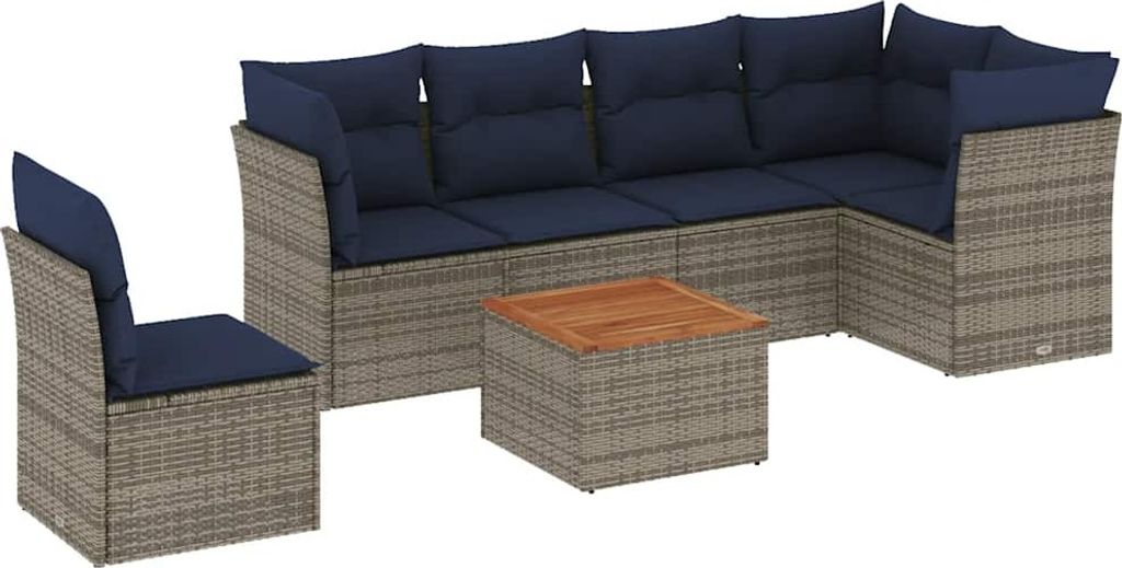 vidaXL 7-tlg. Garten-Sofagarnitur mit Kissen Grau Poly Rattan