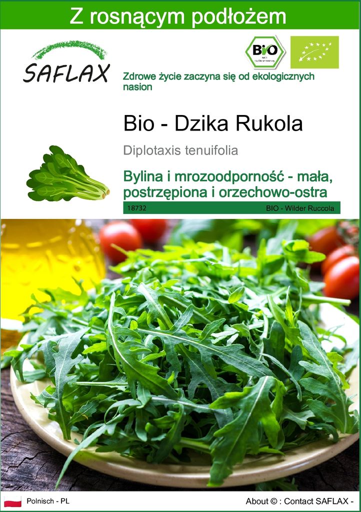 SAFLAX - Bio - Dzika Rukola - 1500 Nasiona - Z podłożem Zdjęcie produktu 
