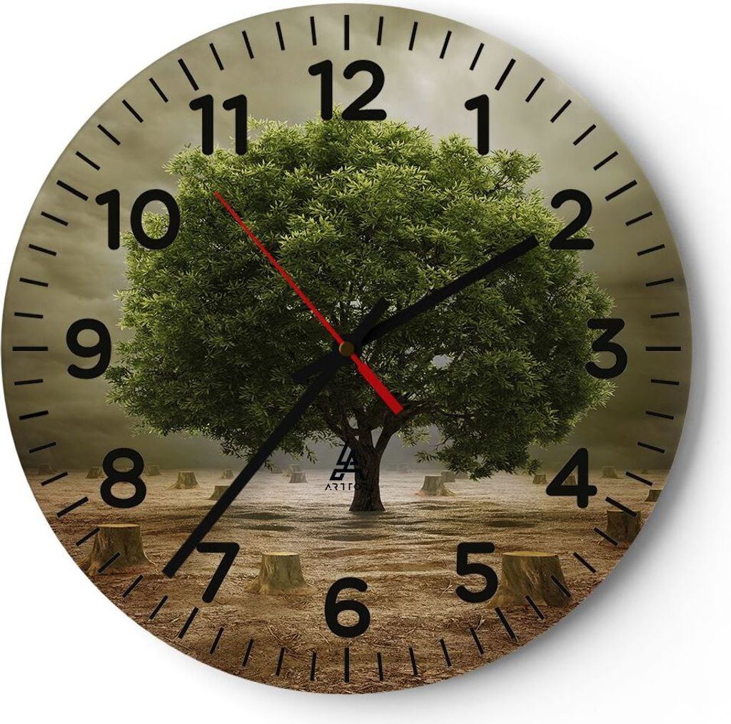 Wanduhr - Rund - Glasuhr - Baum Feld Umwelt - 40x40cm - Schleichendes Uhrwerk - Lautlos - zum Aufhängen bereit - Dekoration Modern - Wanddekoratio...