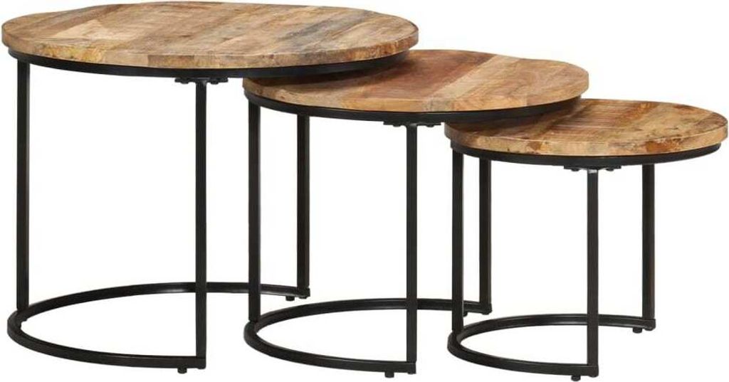 Set tavoli 3 pezzi. Legno di mango grezzo Immagine del prodotto 