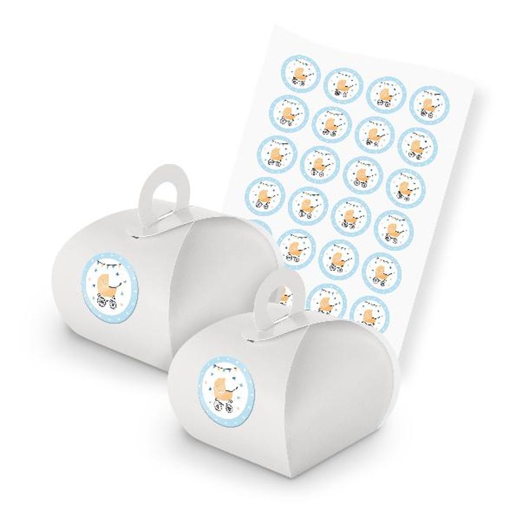 itenga SET 24x Geschenkschachtel mit Griff weiß + Stickerbogen (Motiv 135)