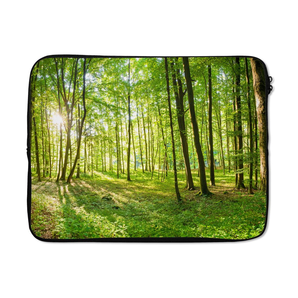 MuchoWow Laptop Hülle 15 Zoll Natur - Bäume - Wald - Grün - Sonnenlicht Laptoptasche - Laptoptasche - Sleeve - Rundum-Schutz