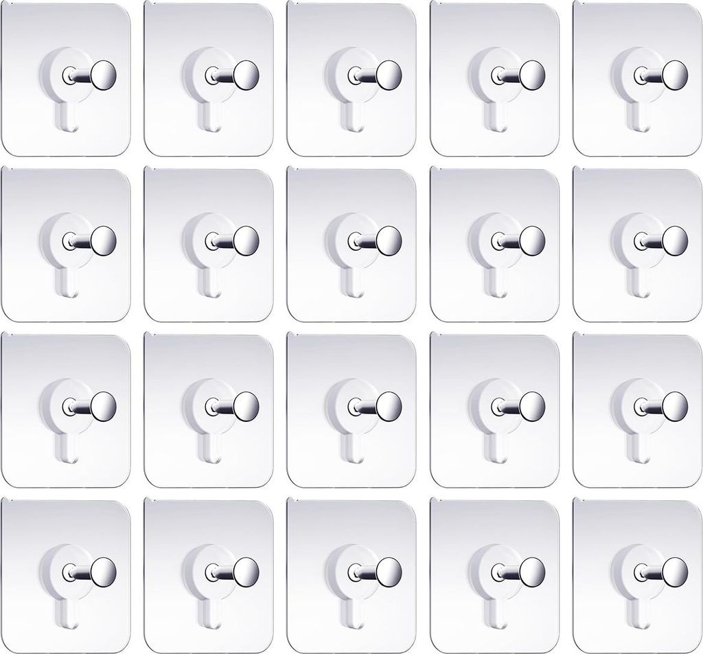 Selbstklebende Wandhaken 20 Stück, kein Bohren nötig, für Badezimmer, Küche, Wohnzimmer oder Büro, robust, max. Tragkraft 2,7 kg