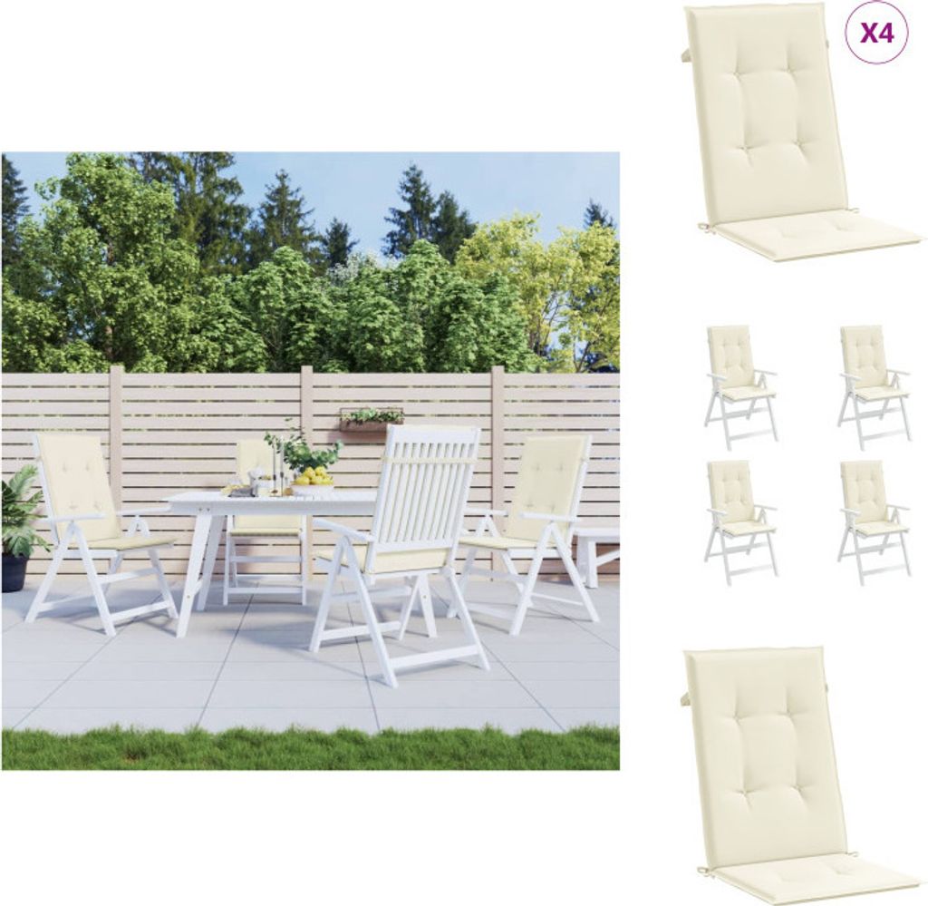 vidaXL Gartenstuhlauflagen für Hochlehner 4Stk. Creme 120x50x3cm Stoff - Sitzpolster