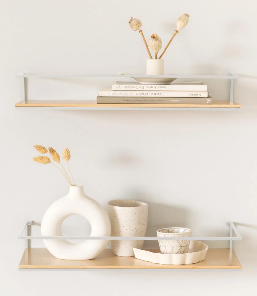 Lot d'étagères flottantes en bois et métal blanc pour rangement mural