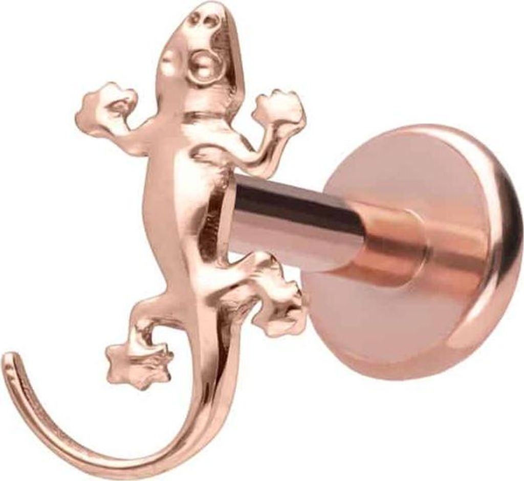 Ohrpiercing, Nasenpiercing Titan Labret mit Push Fit GECKO RoséGold Stablänge: 6mm | Stabstärke: 1,2mm
