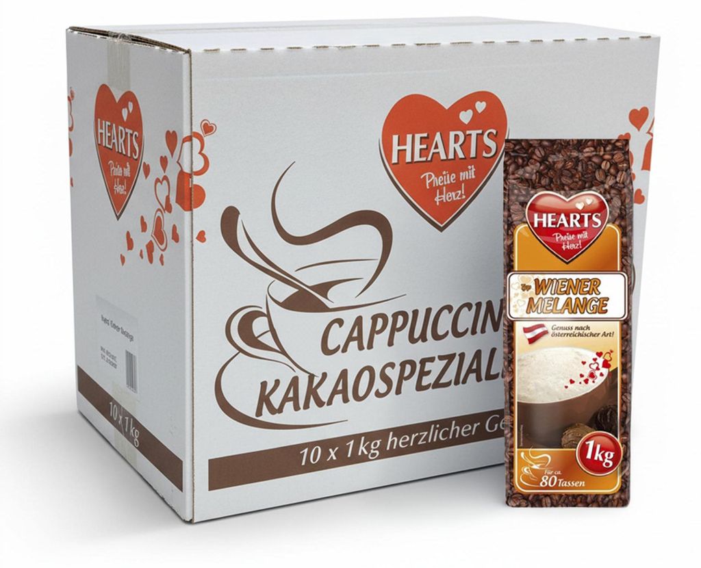 HEARTS Cappuccino Wiener Melange 10 x 1kg Vorratspackung Produktbild 