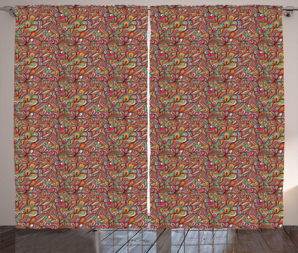 ABAKUHAUS Abstrakt Rustikaler Gardine, Funky geschwungene Formen Waves, Wohnzimmer Universalband Gardinen mit Schlaufen und Haken, 280 x 225 cm, Me...