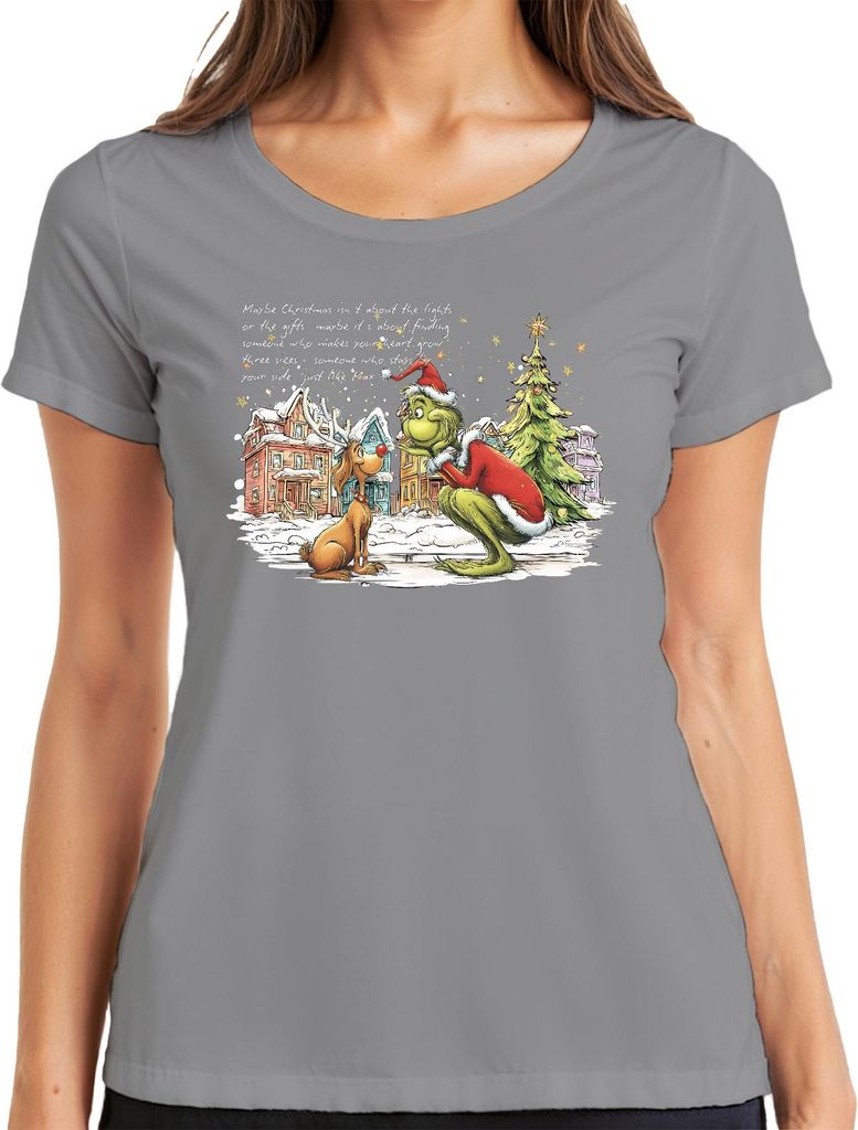 Grinch Max Weihnachten Maybe Christmas makes your heart grow Damen T-Shirt, Grau, S