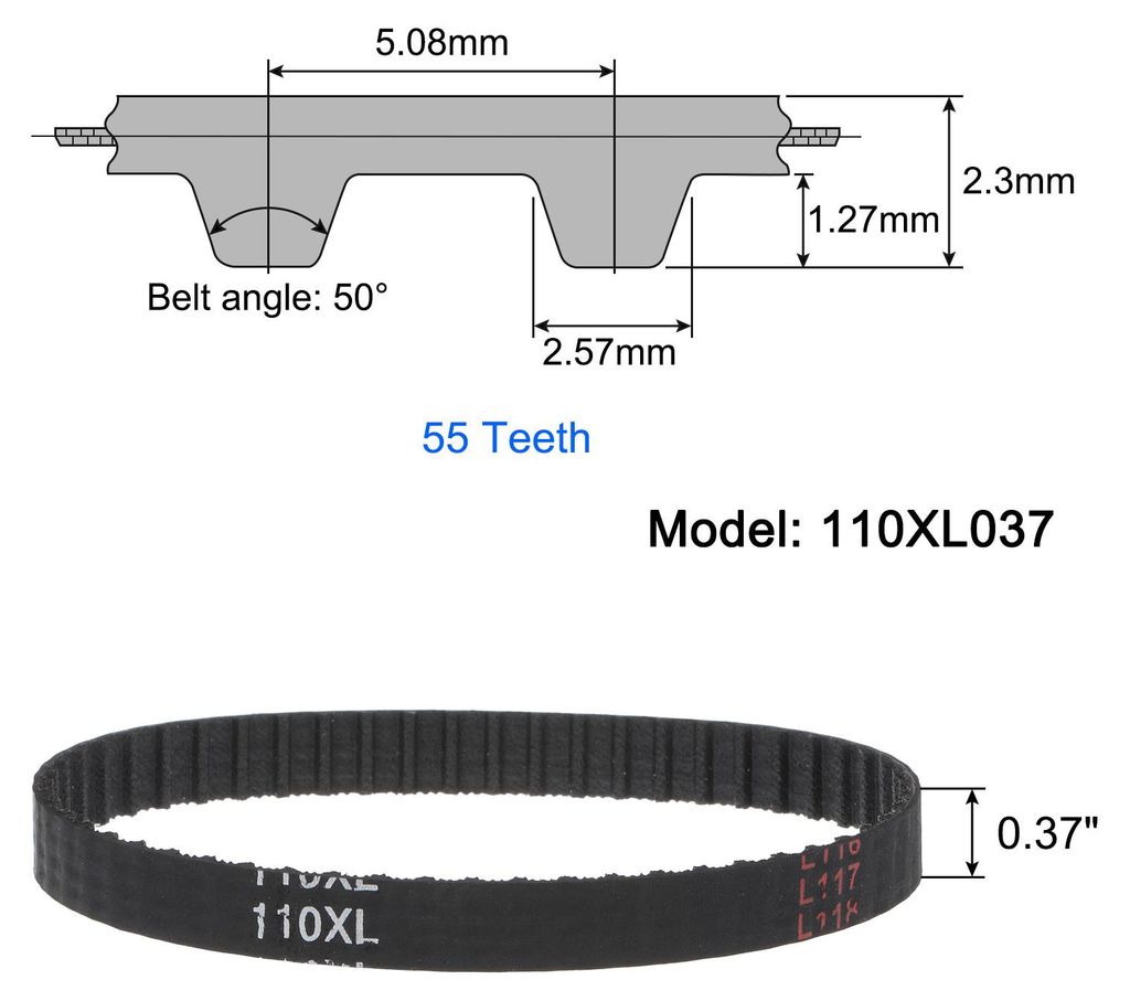 2 Stš¹ck 110XL 037 Zahnriemen 55 Z?hne Gummi Zahnriemen 0,37" Breite 0,20" Steigung Gummizahnriemen Keilriemen Industrie Antriebsriemen Mechanisc...