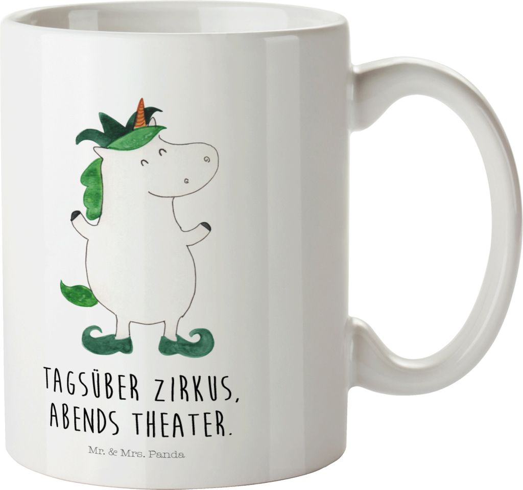 Mr. & Mrs. Panda Plastikbecher Einhorn Joker - Weiß - Geschenk, Mittelalter, Unicorn, Gaukler, Haferl, Hofnarr, Pott, Kinderbecher, Camping Tasse,...