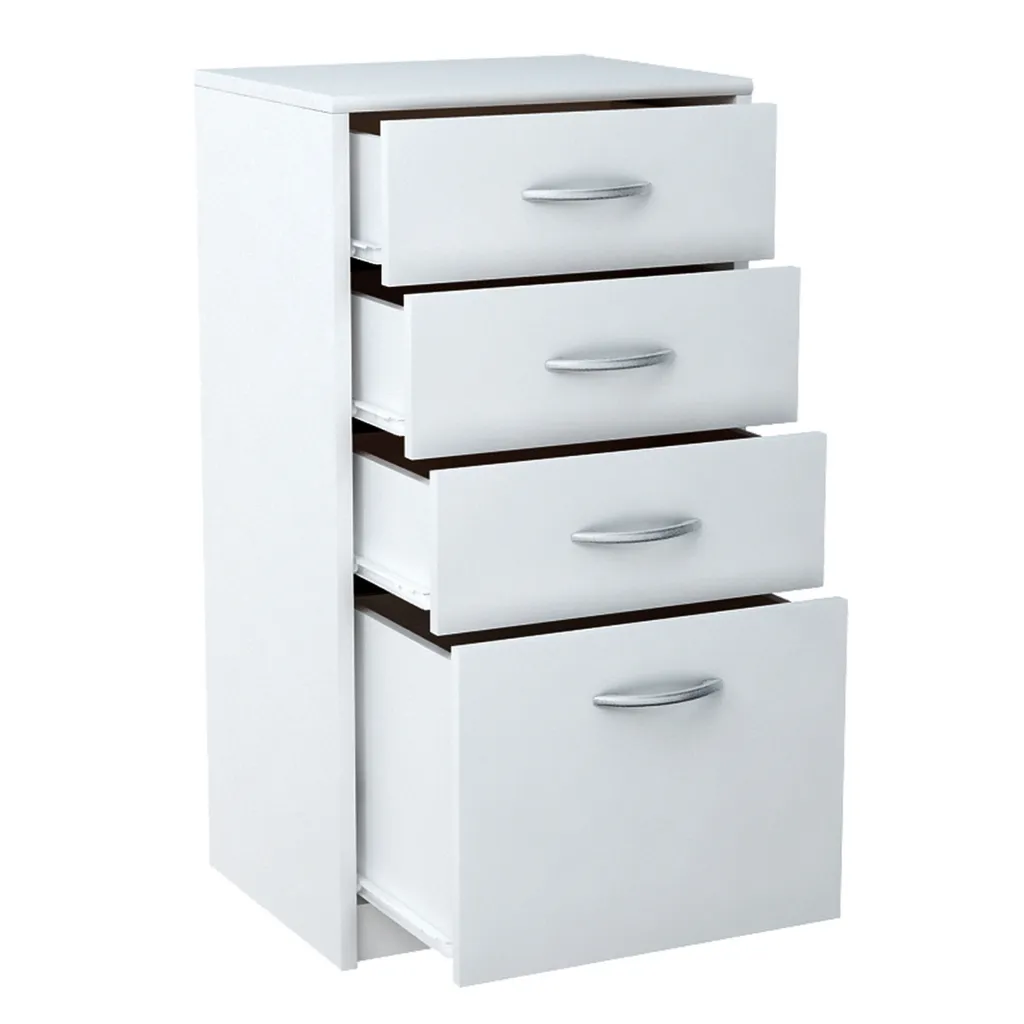 Commode Gain de Place 4 Tiroirs Blanc Mat - Buffet Compact 45cm - 4