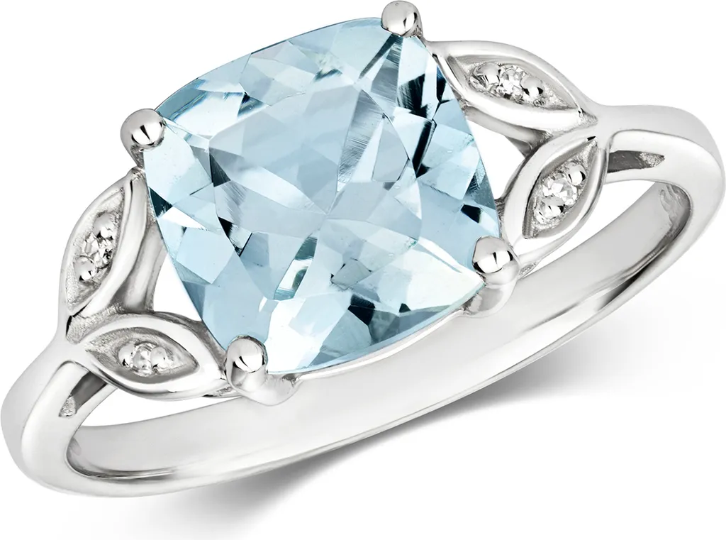 Bague Cadeau Femme Or Blanc 375 Aquamarine et Diamant TRS28653RSM, 53