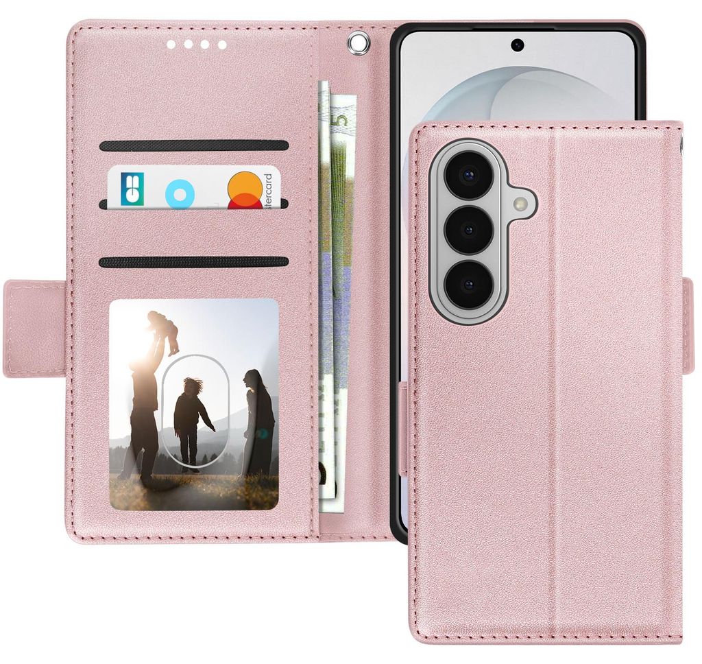 Avizar, Genähtes Wallet Etui in Lederoptik mit Schlaufe für Galaxy S26, Champagnerrosa
