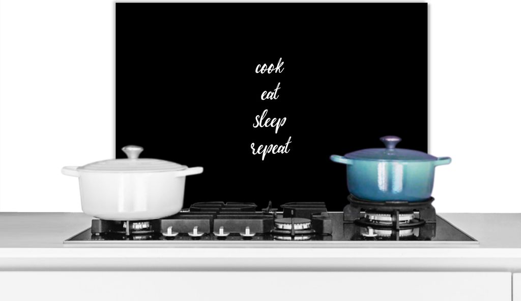 KitchenYeah Spritzschutz Küche - Küchenrückwand - Wandschutz für Herd und Spüle - Sprichwörter - Kochen essen schlafen wiederholen - Zitate...
