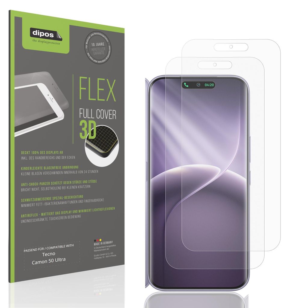 2x Full Cover Schutzfolie matt für Tecno Camon 50 Ultra Panzerfolie Anti-Shock
