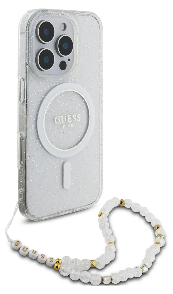Coque Guess iPhone 16 Pro IML Glitter avec Dragonne Perles MagSafe - 4