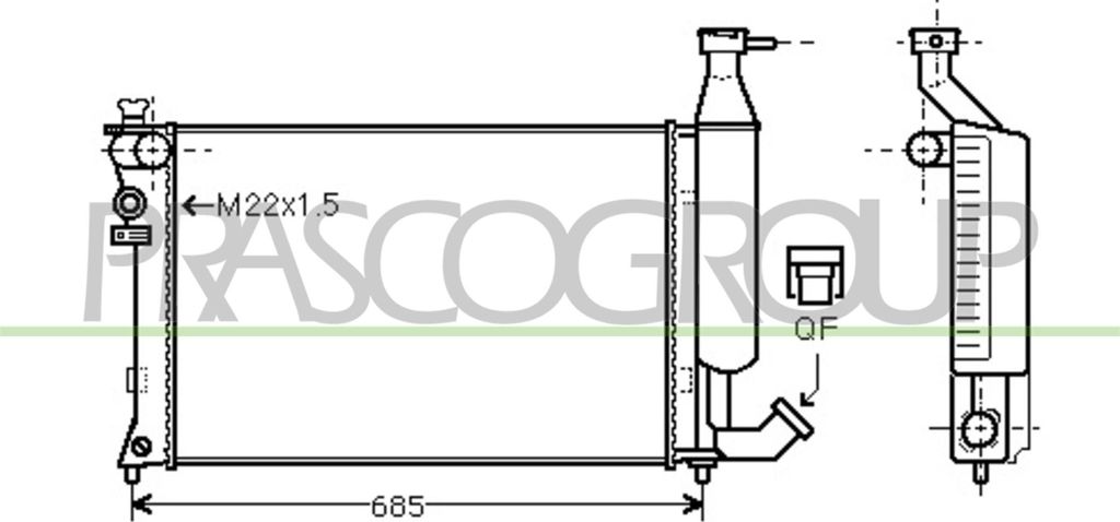 PRASCO CI915R003 Kühler Wasserkühler Motorkühler passend für PEUGEOT PARTNER Combispace (5F) PARTNER Kasten (5) PARTNER Pritsche/Fahrgestell