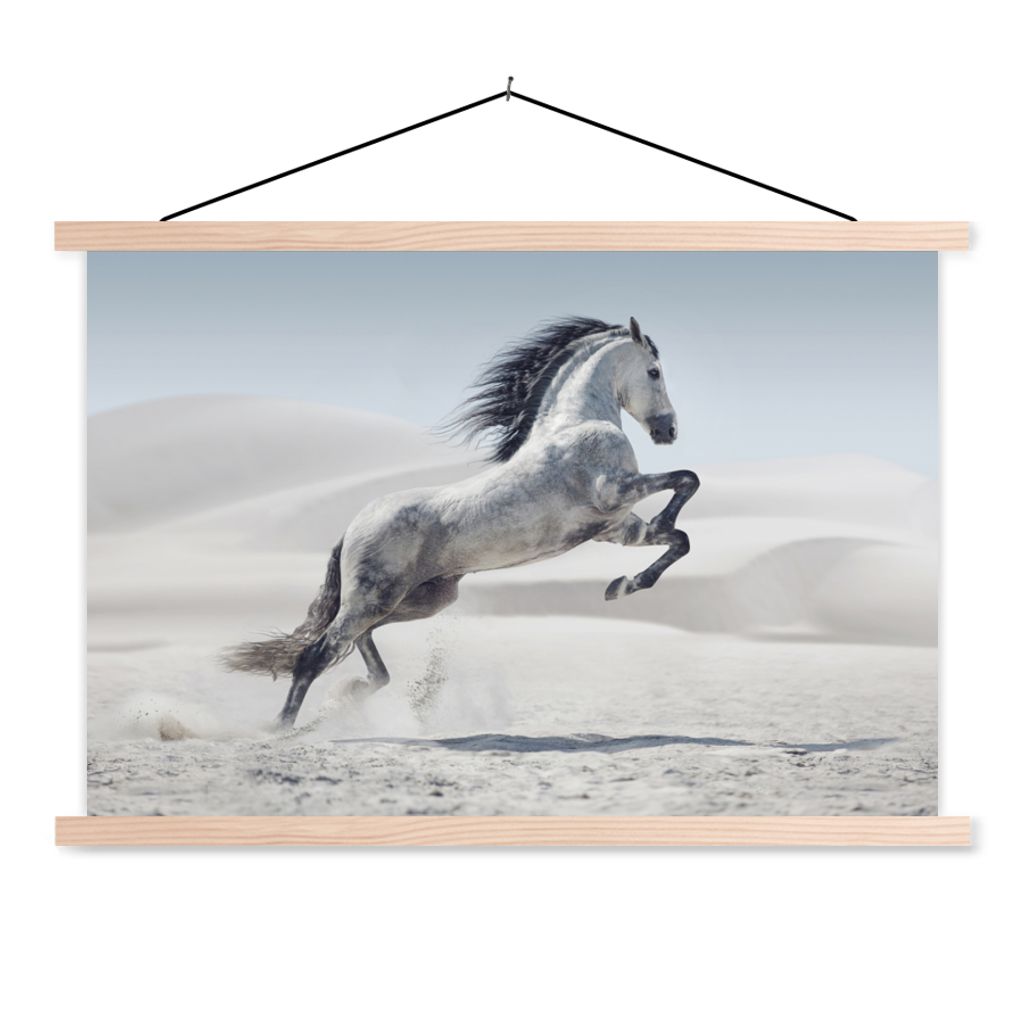 MuchoWow Textilposter Pferd - Tiere - Sand - Natur 120x80 cm mit holzfarbenen Rahmen - Aufhängeset